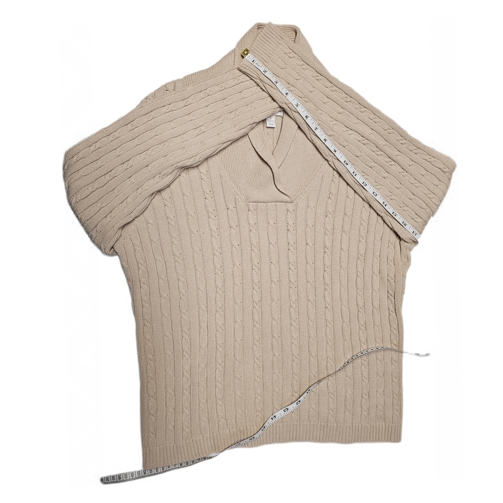 Charter Club Shawl Collar Cable Knit Pullover Sweater Beige Long Sleeve Cotton - Picture 8 of 14